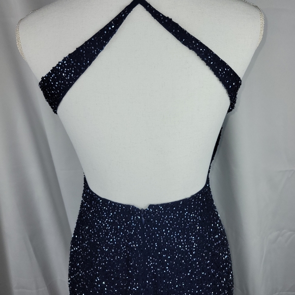 Beaded Floor Length Formal Dress | 1990s Vintage Jump Apparel | Size 3/4 | Blue - Picture 4 of 6